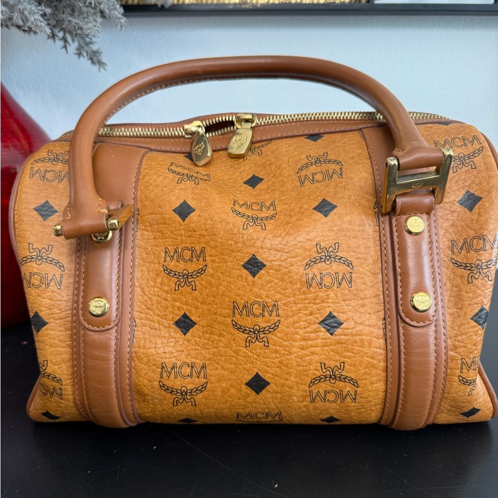 MCM Cognac Visetos Satchel with Gold Hardware - Picture 2 of 10